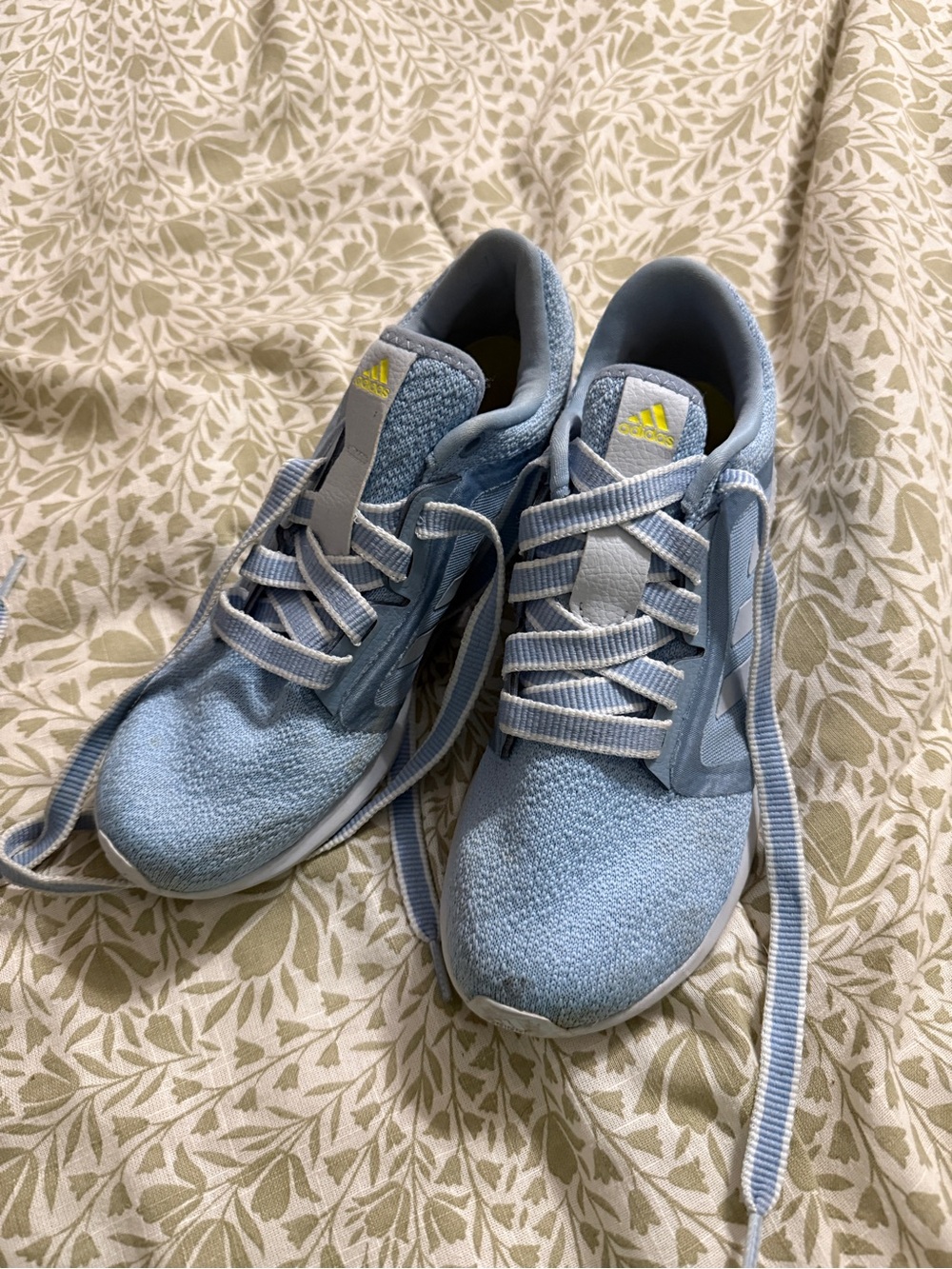 adidas Light Blue Knit Running Shoes with Yellow Logo